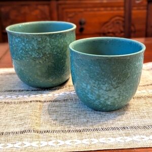 Vintage 1960's Scheurich Keramik Qty Two - Aqua/Turquoise Green Ceramic Planters